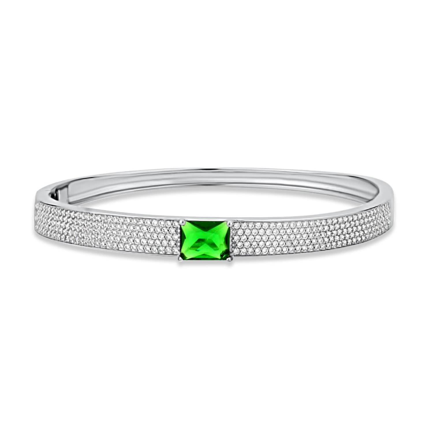 Pave Bangle With Stone - Silver & Green