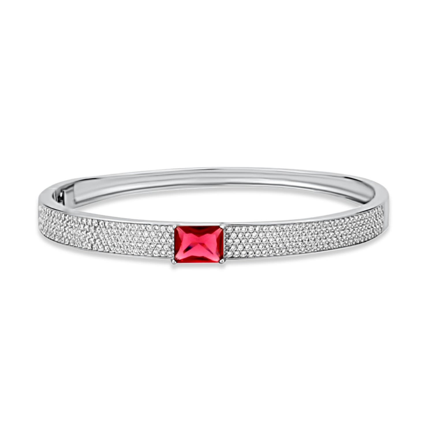 Pave Bangle With Stone - Silver & Red