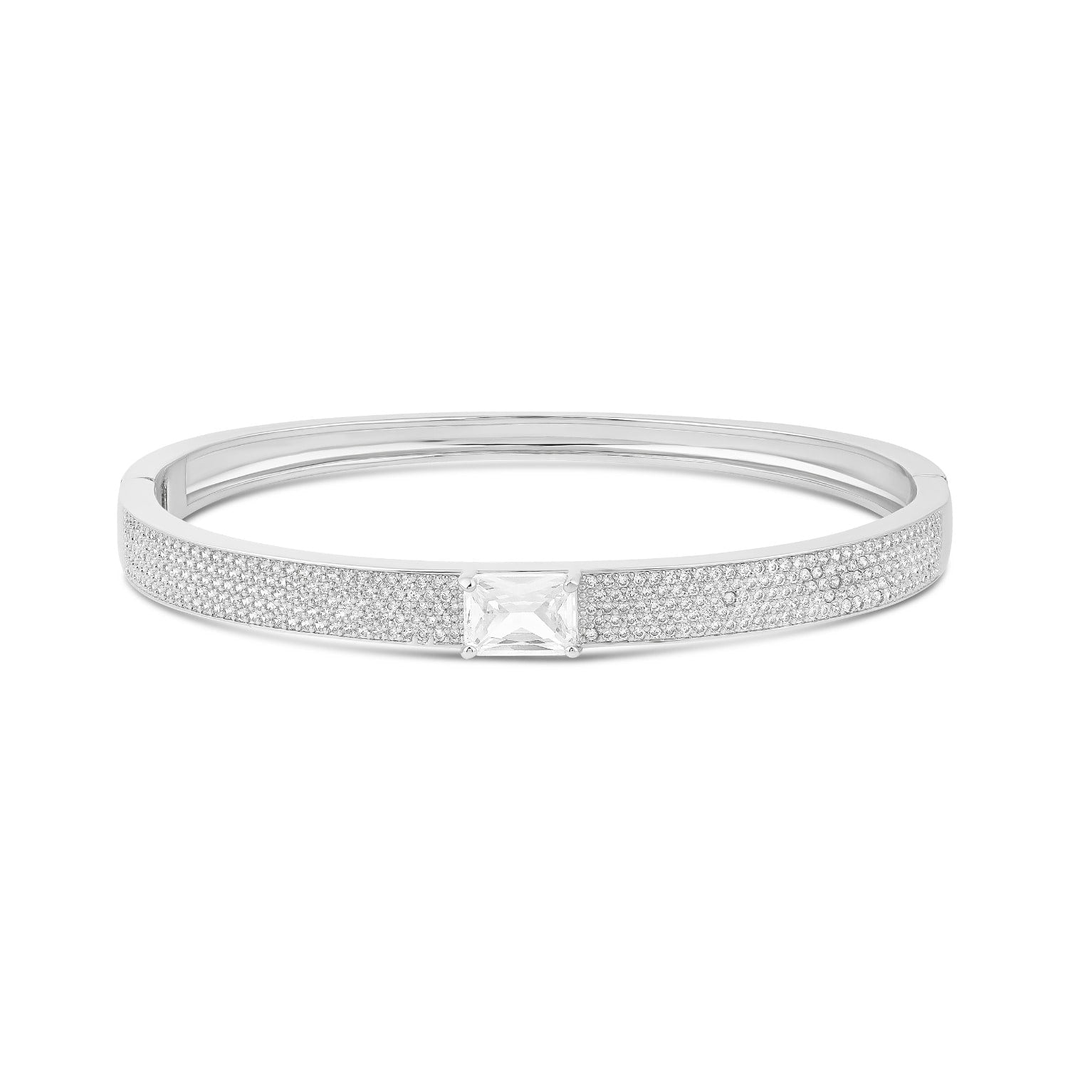 Pave Bangle With Stone - Silver