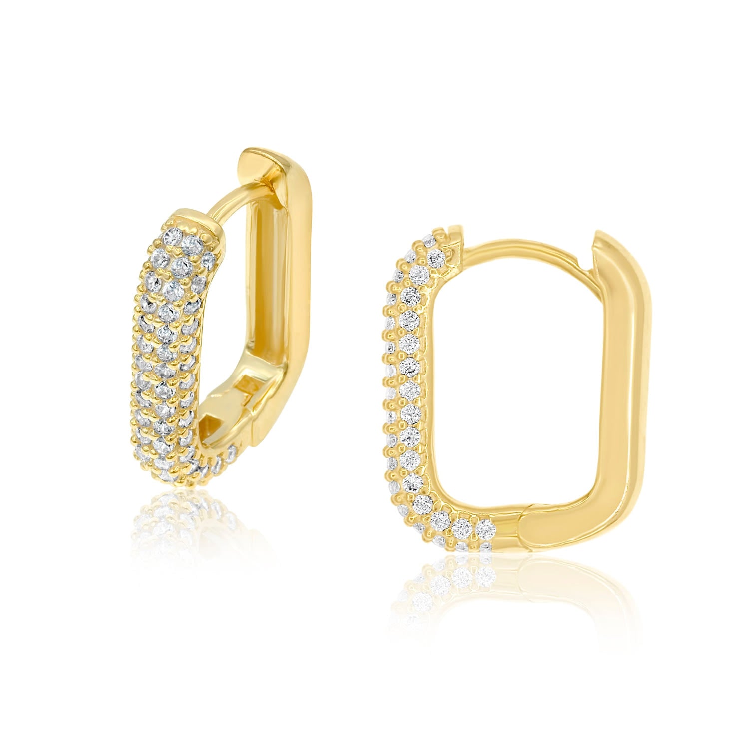 Pave Box Domed Mini Hoops - Gold