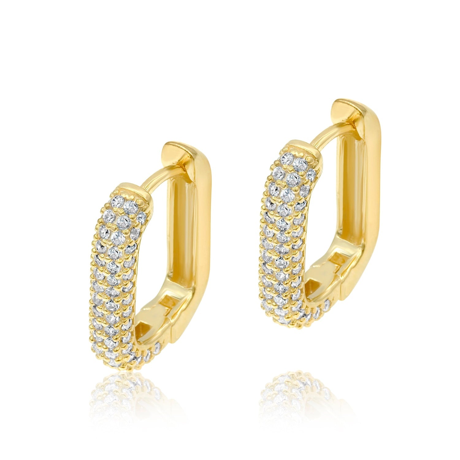 Pave Box Domed Mini Hoops - Gold