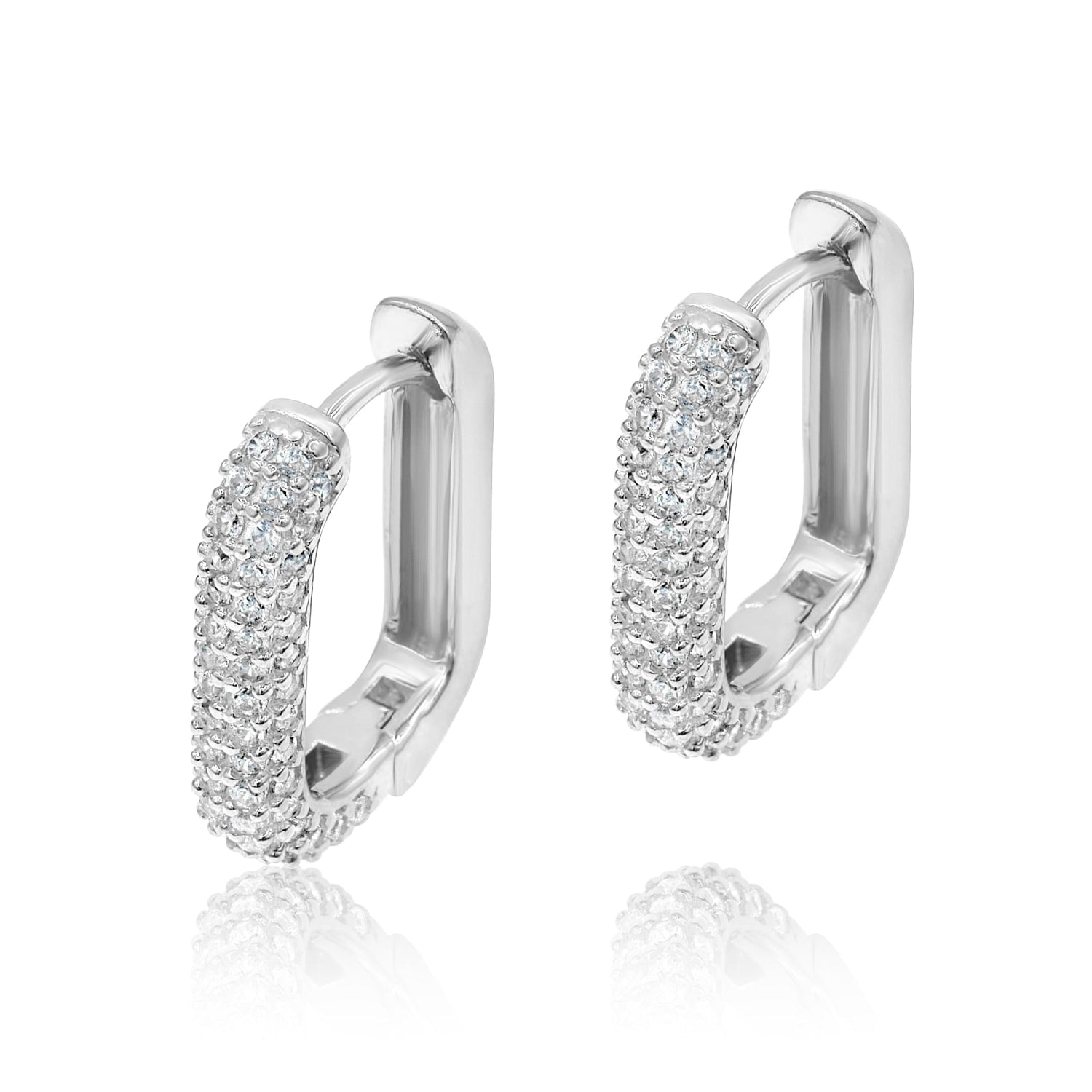 Pave Box Domed Mini Hoops - Silver
