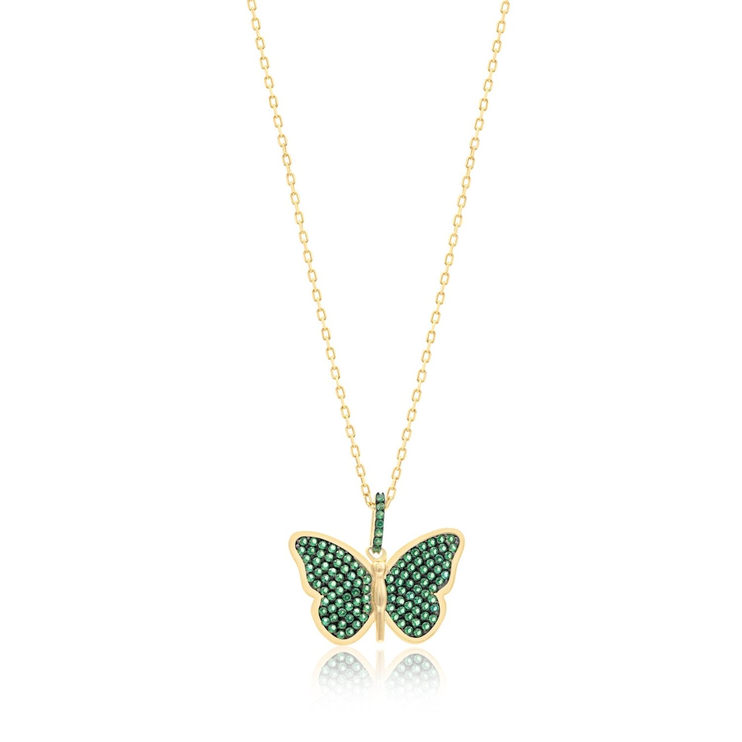 Pave Butterfly Necklace - Gold & Green