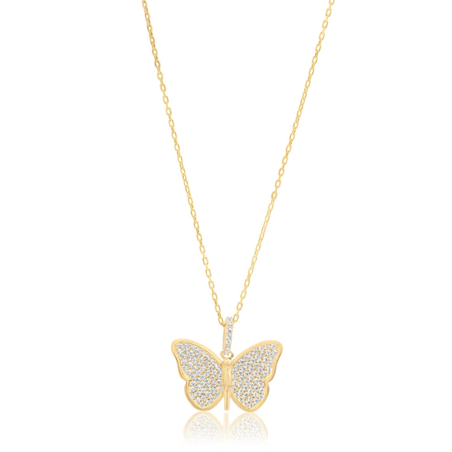 Pave Butterfly Necklace - Gold