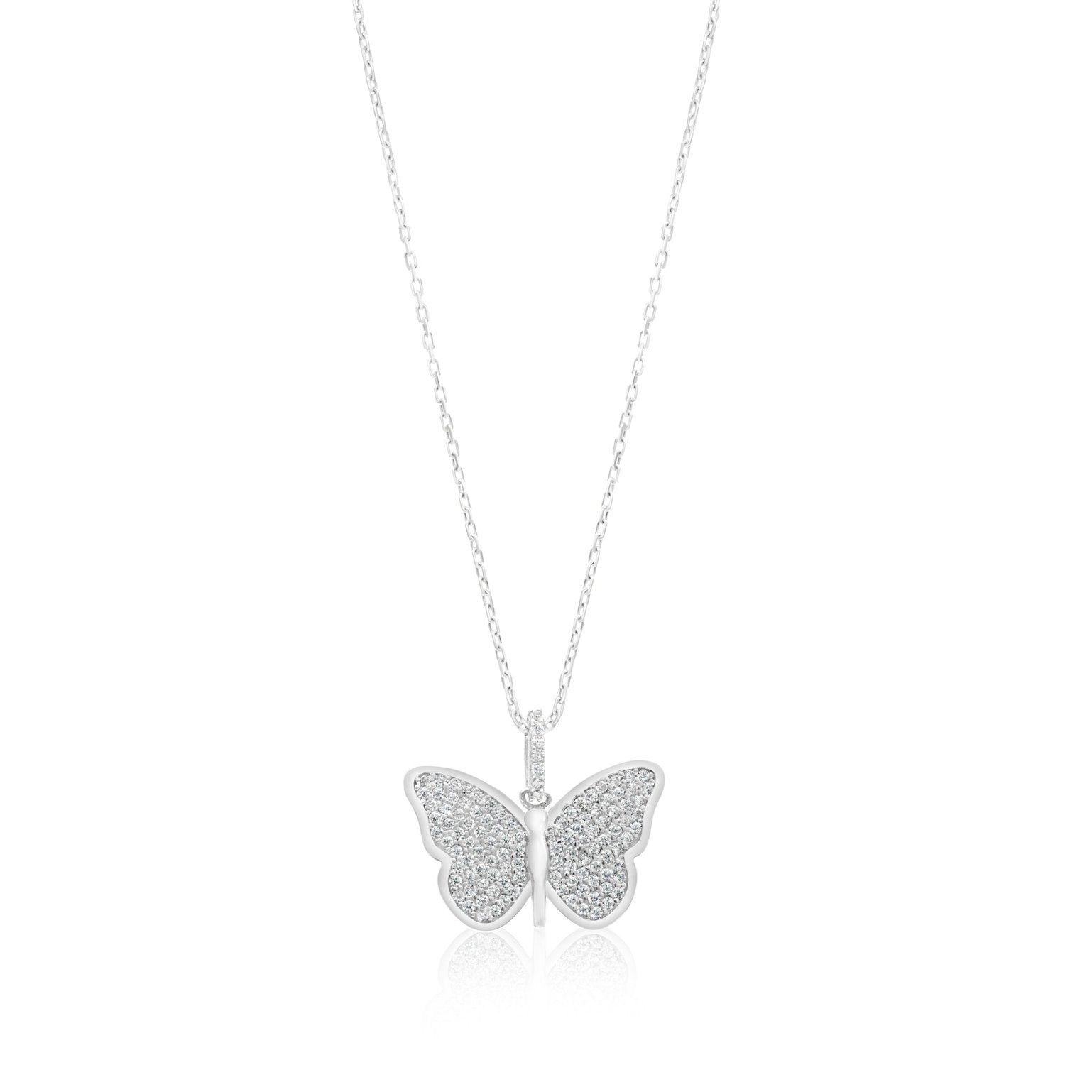 Pave Butterfly Necklace - Silver