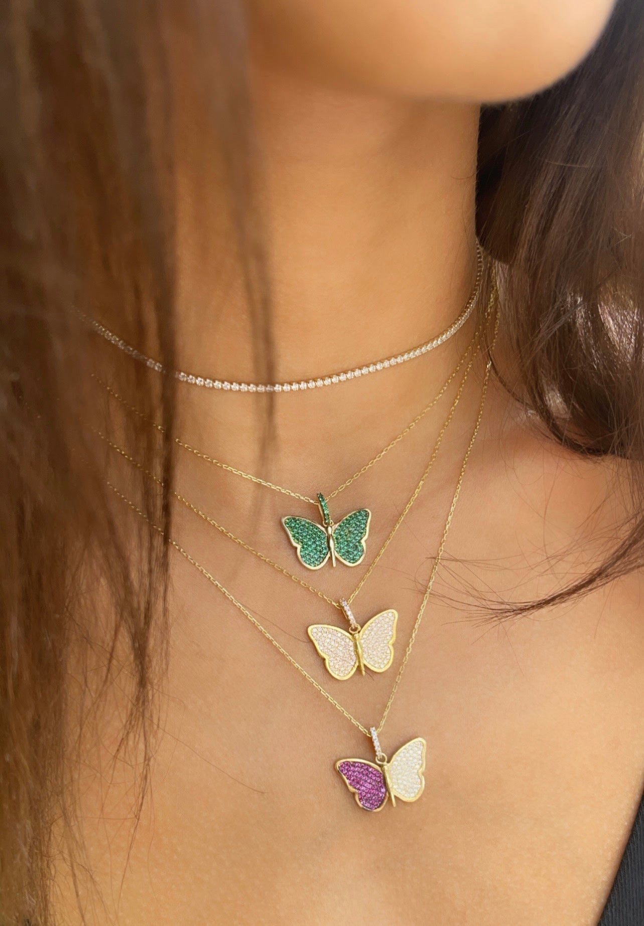 Pave Butterfly Necklace - Gold