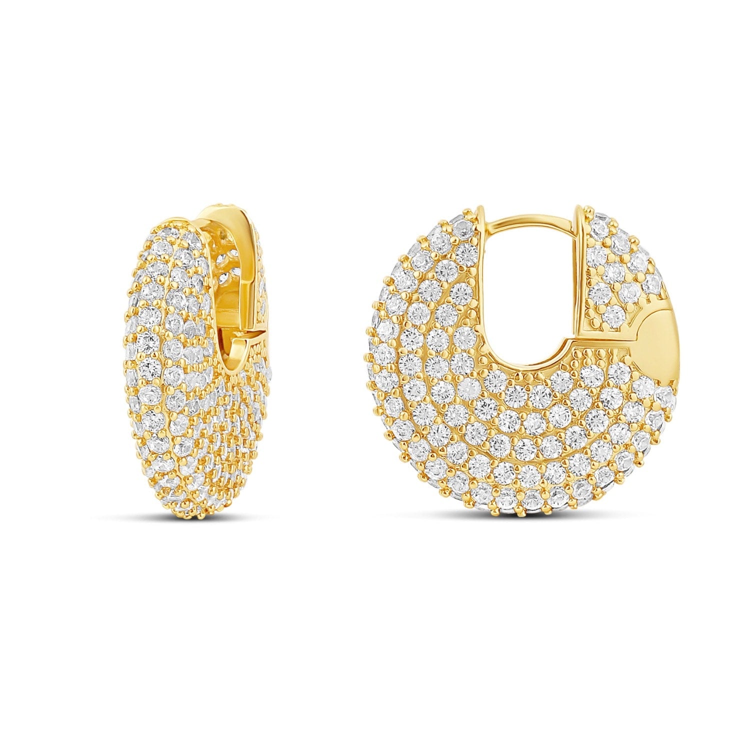 Pave Button Earrings - Gold