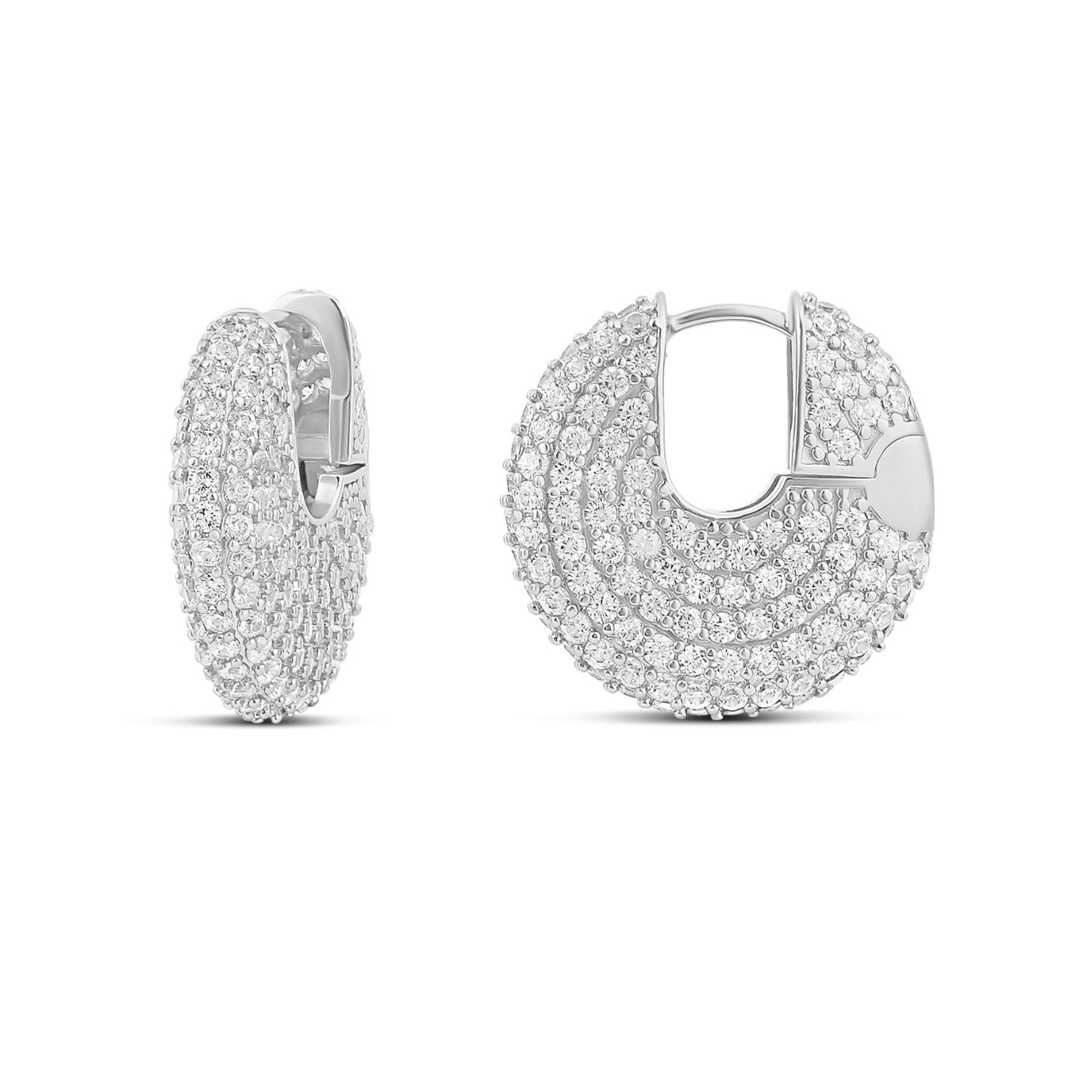 Pave Button Earrings - Silver