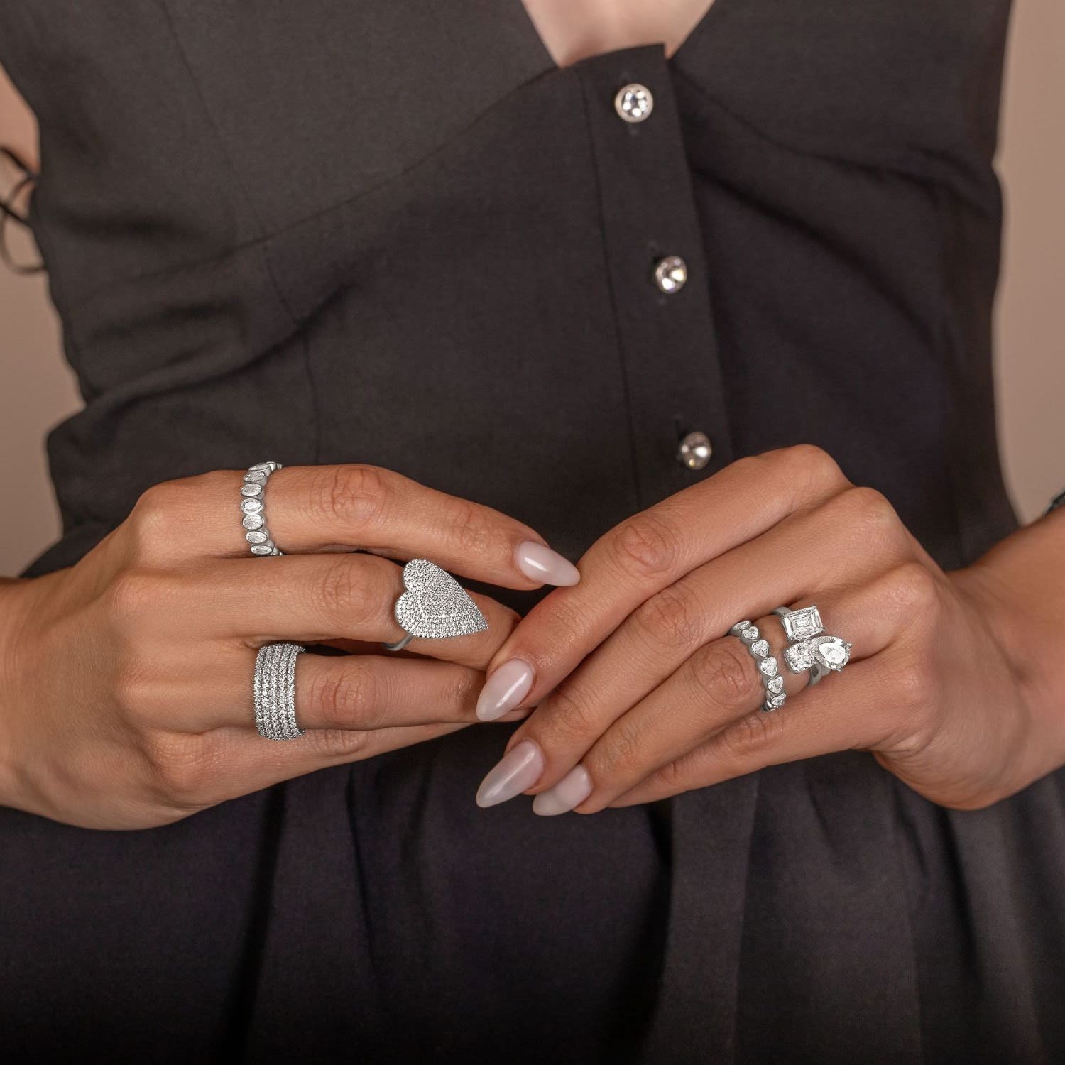 Pave Heart Ring - Silver