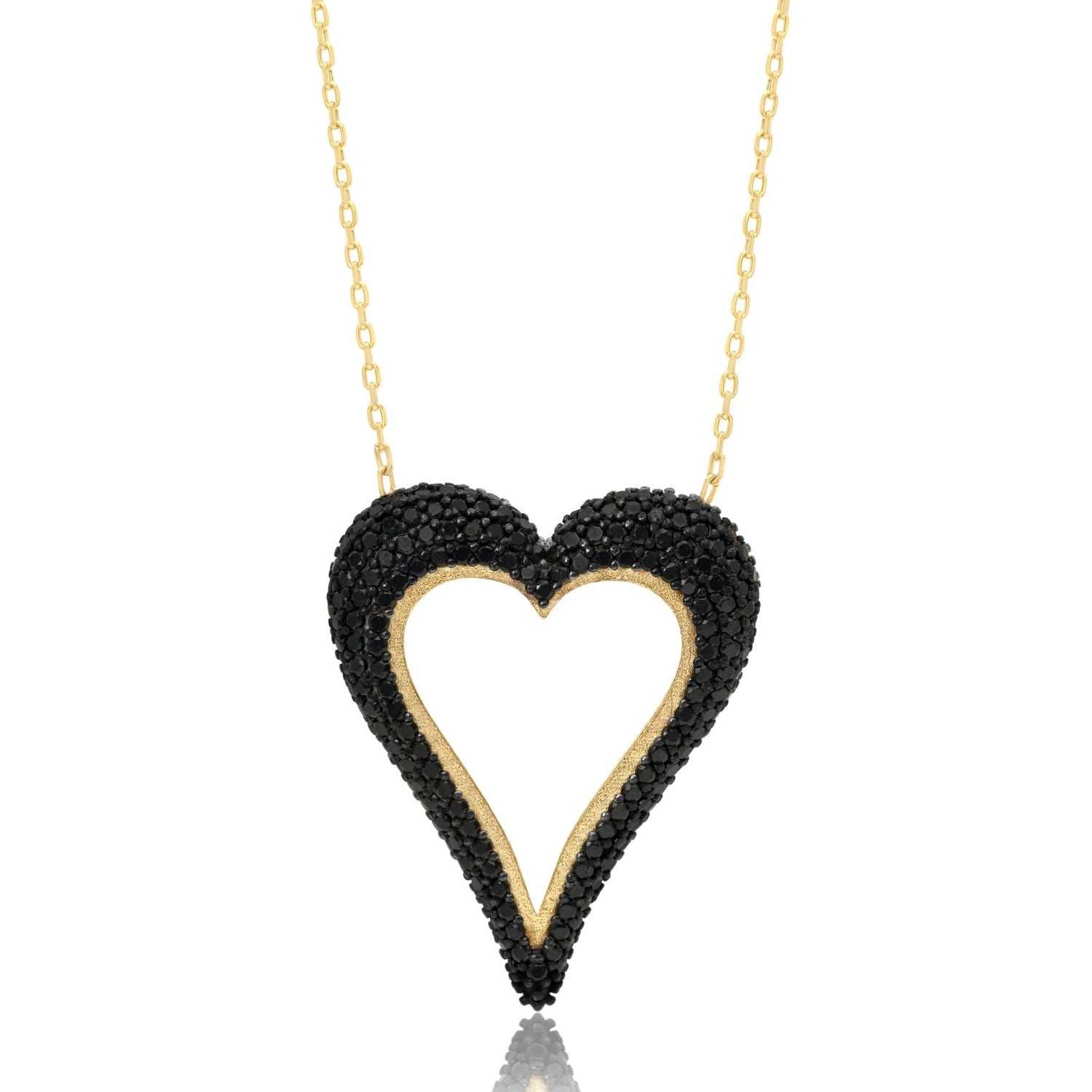 Pave Cutout Wide Heart Necklace - Black