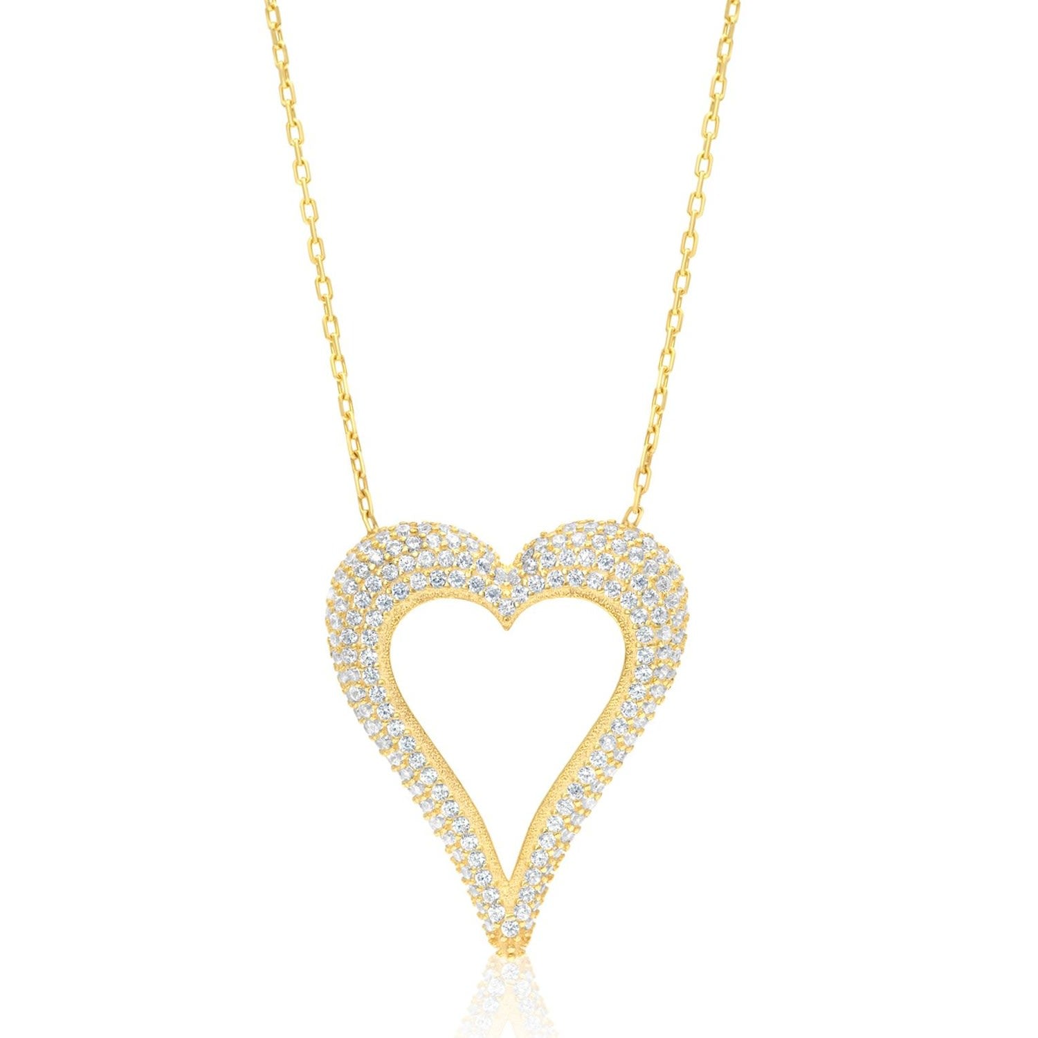 Pave Cutout Wide Heart Necklace - Gold