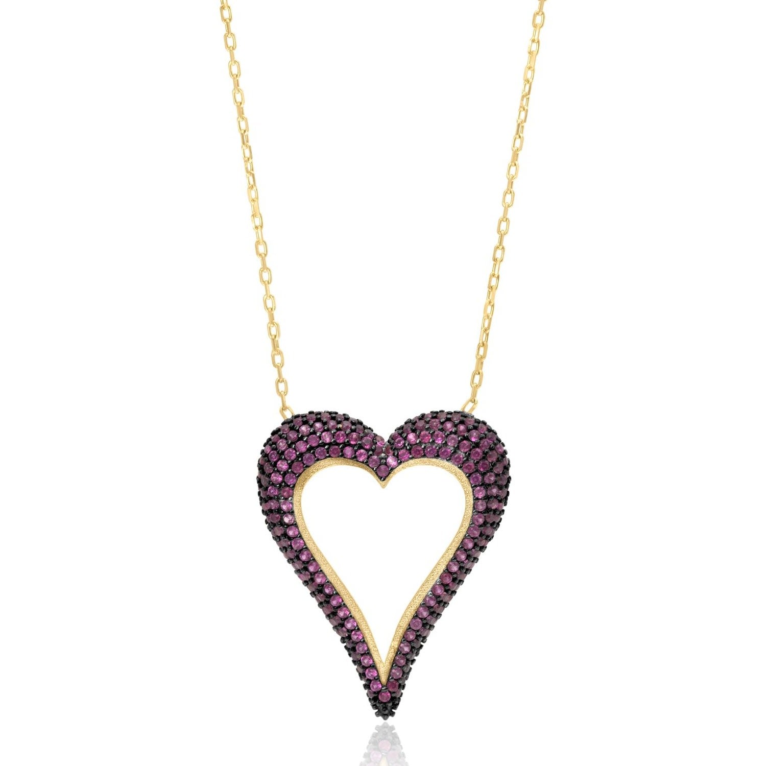 Pave Cutout Wide Heart Necklace - Pink