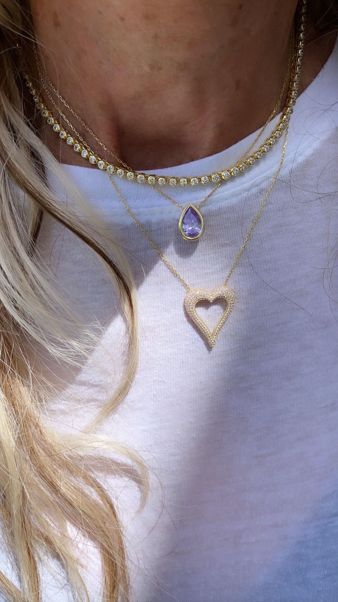 Pave Cutout Wide Heart Necklace - Gold