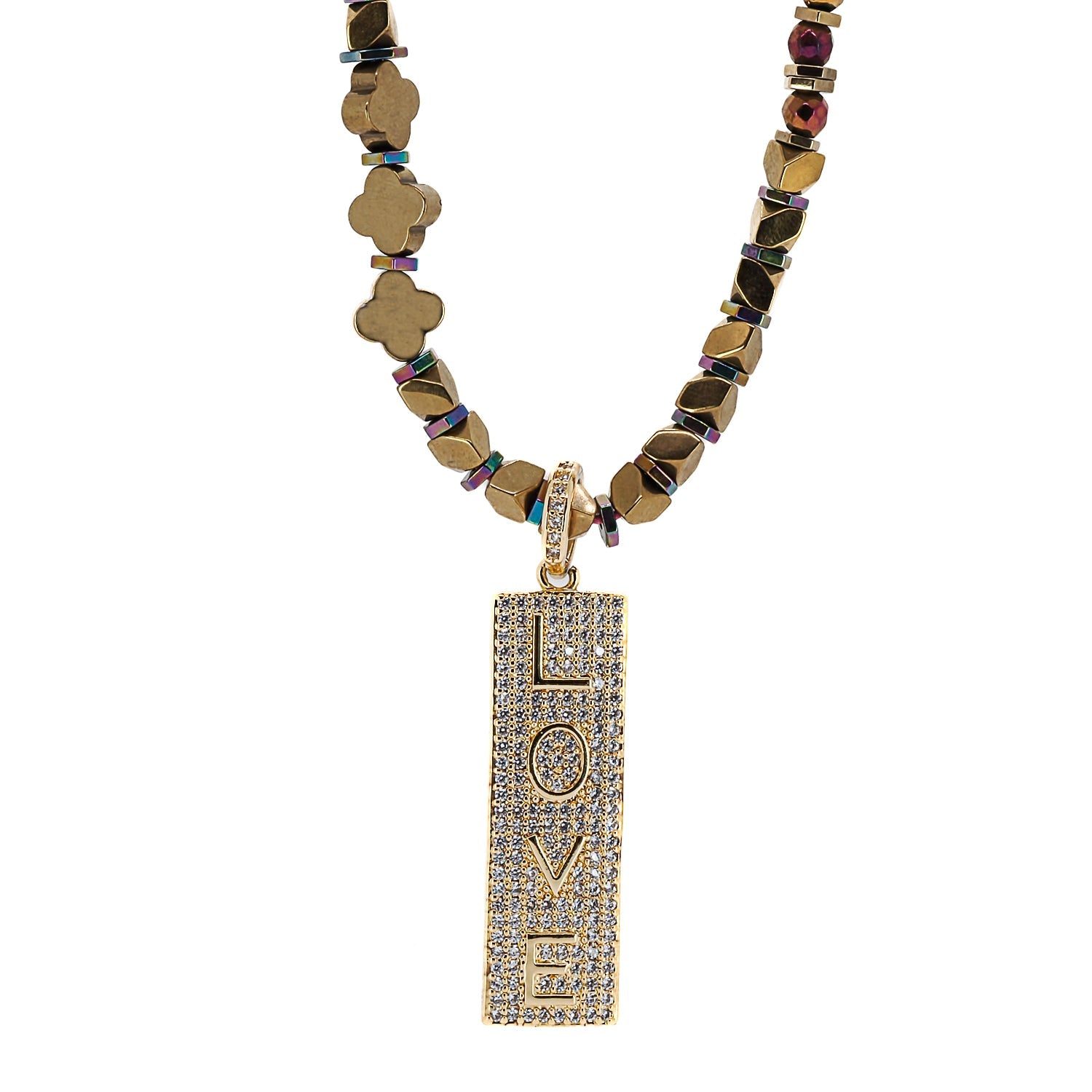 Diamond & Gold Love Pendant Positive Vibration Necklace - Gold