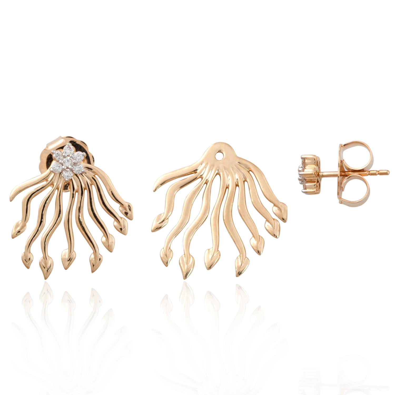 Pave Diamond Sunlight Ear Jacket Earrings In Yellow Gold