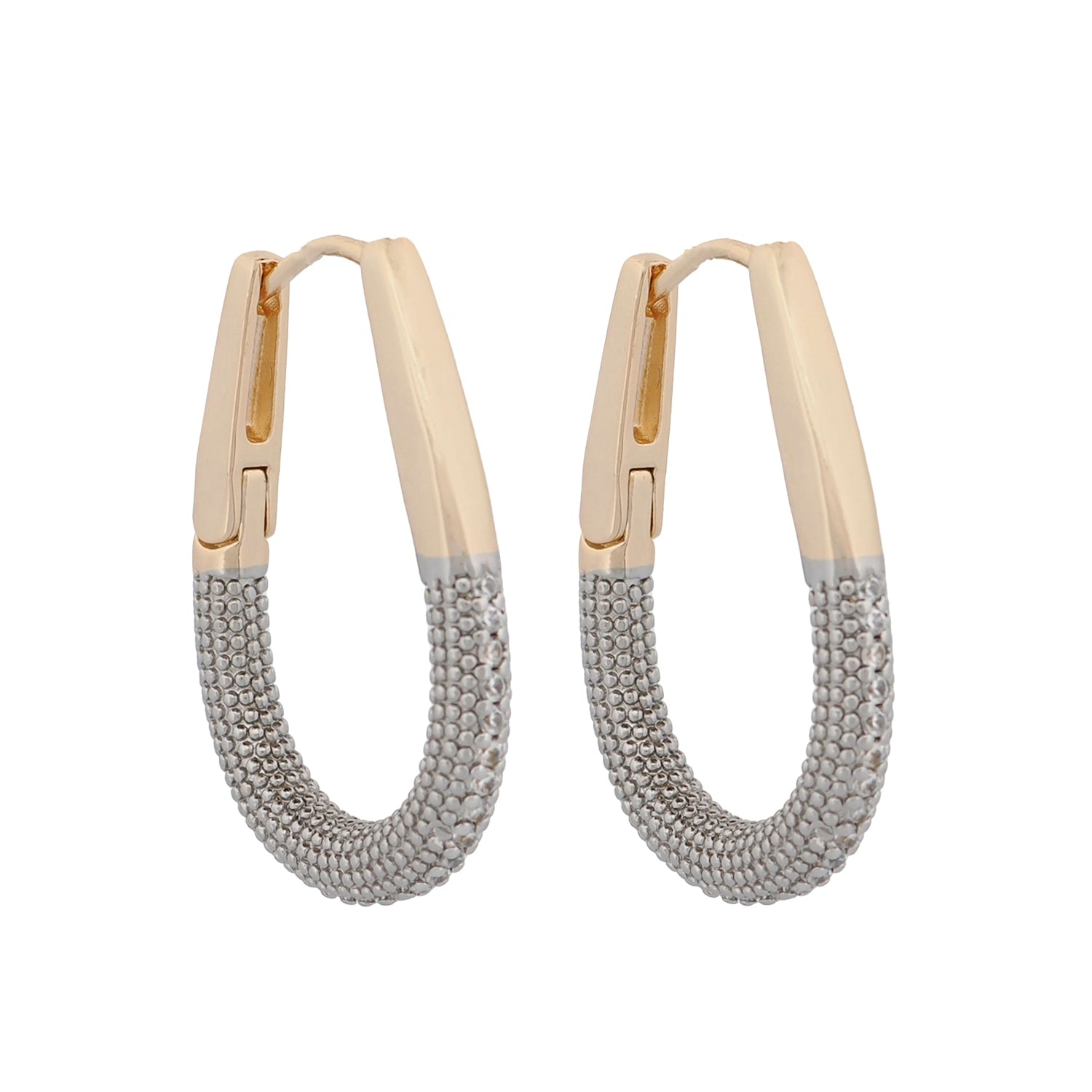 Pave Diamonds Gold Hoop Earrings - Silver