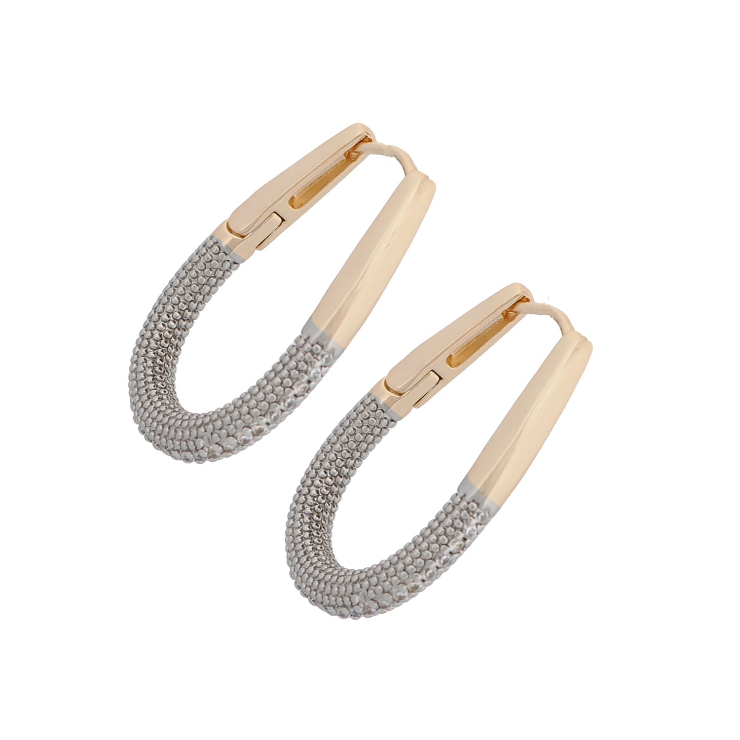 Pave Diamonds Gold Hoop Mid Size Earrings - Silver