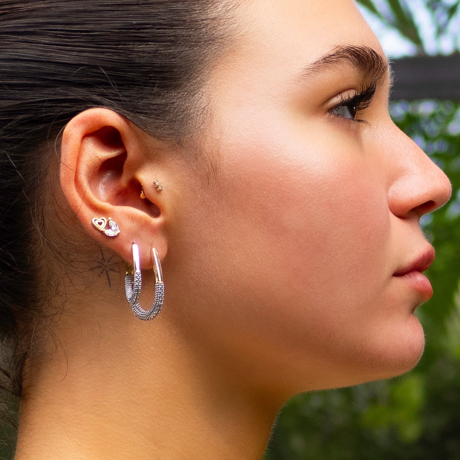 Pave Diamonds Gold Hoop Mini Size Earrings - Gold