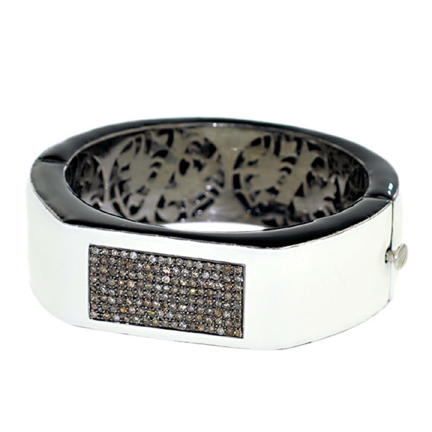 Pave Diamonds & Oxidized Gold Statement With Cuff Enamel Bangle Bracelet
