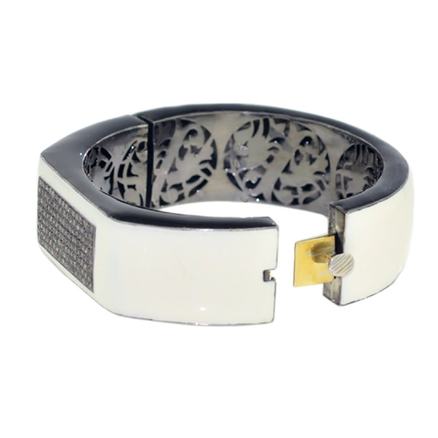 Pave Diamonds & Oxidized Gold Statement With Cuff Enamel Bangle Bracelet