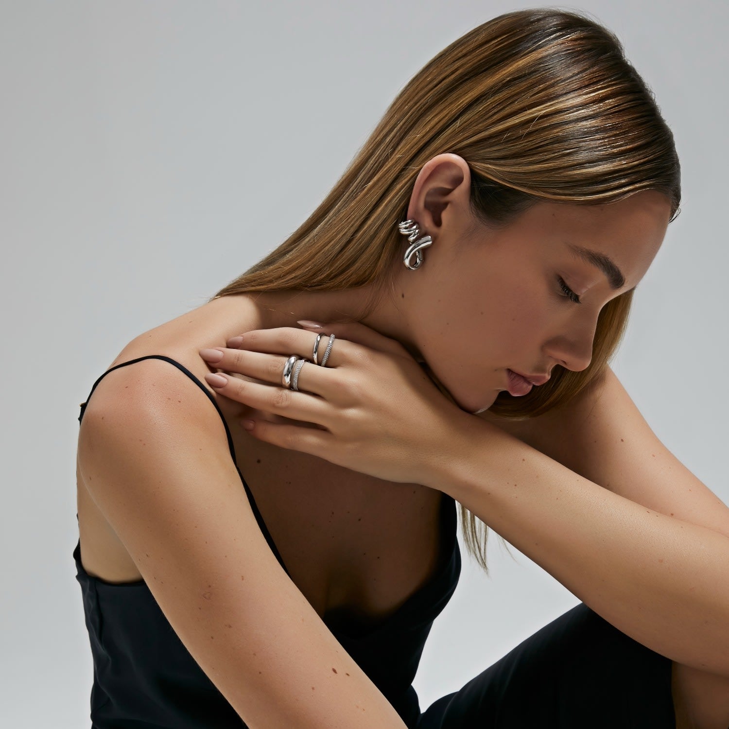 Pave Dual Ring Silver