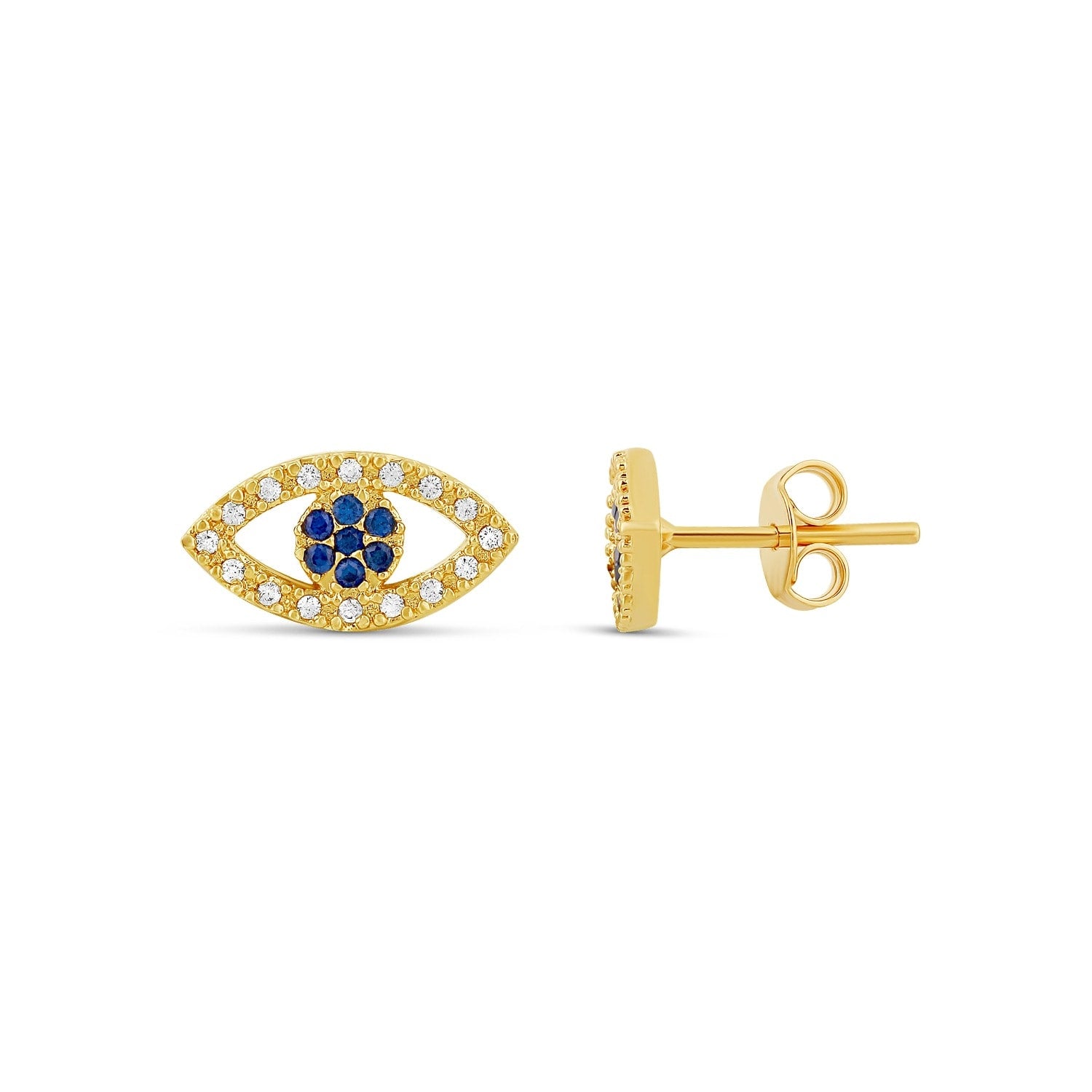 Pave Evil Eye Studs - Gold And Blue