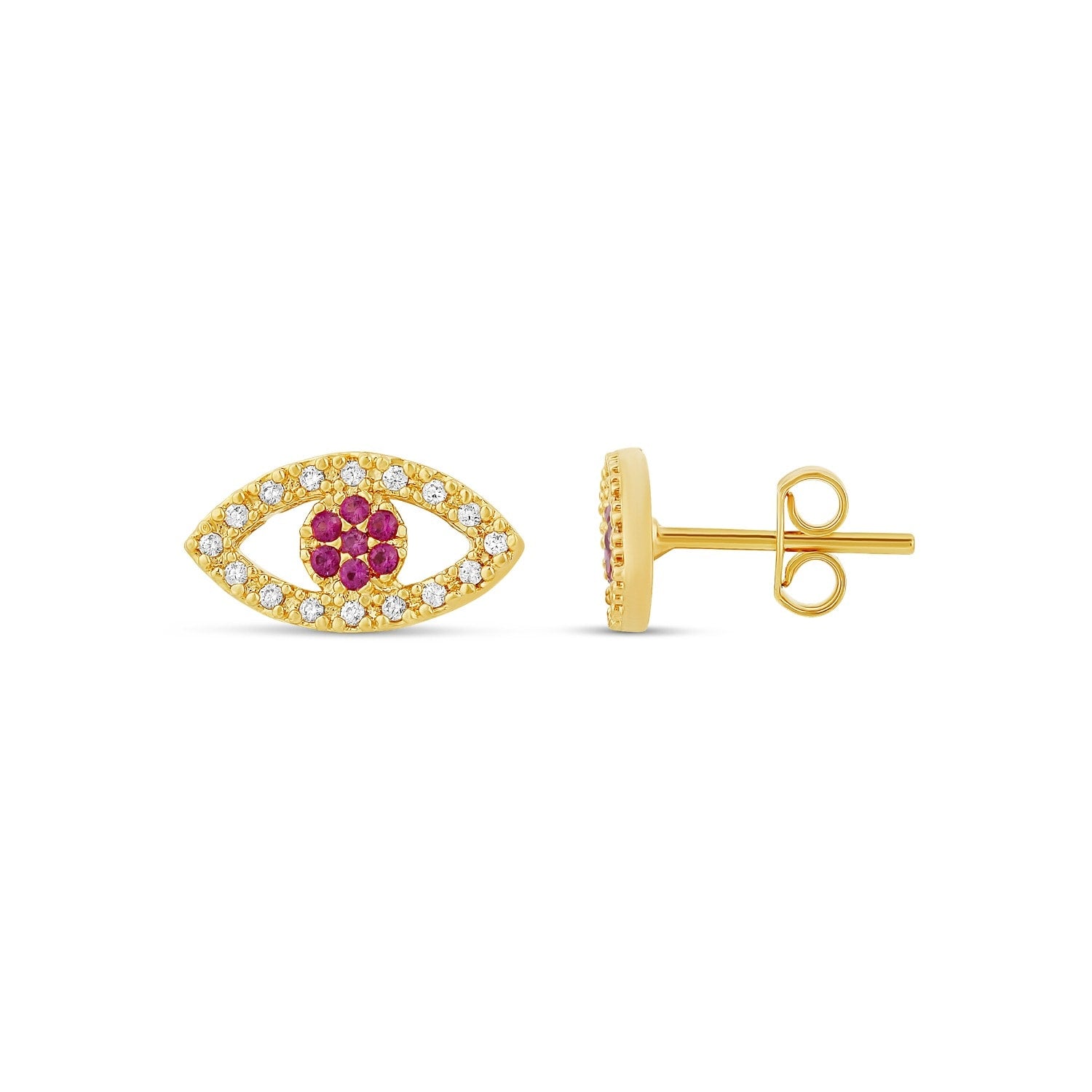 Pave Evil Eye Studs - Gold And Pink
