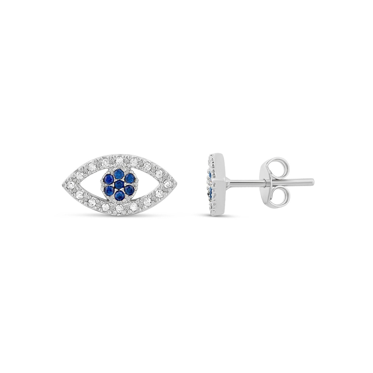 Pave Evil Eye Studs - Silver And Blue