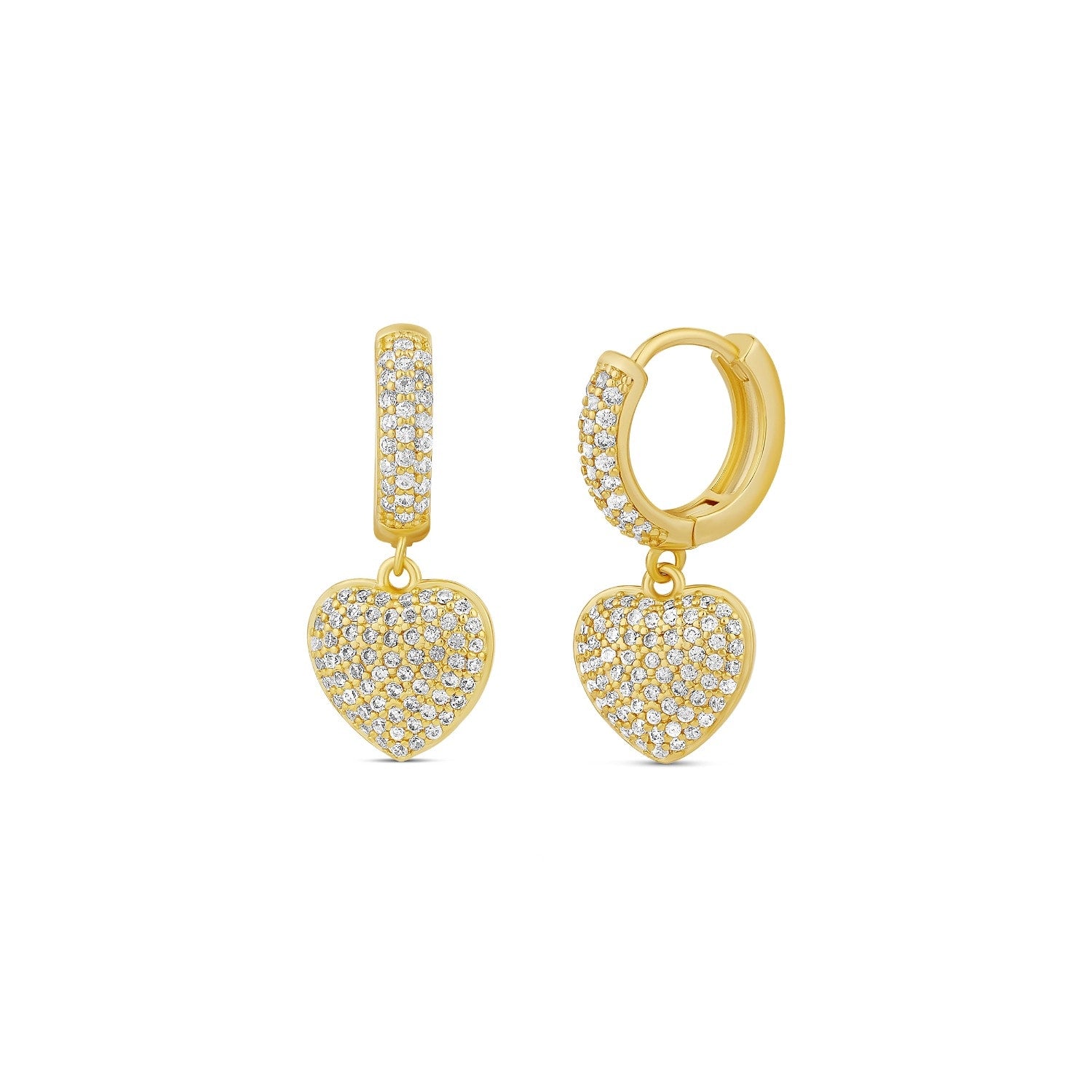 Pave Heart Dangling Earrings - Gold