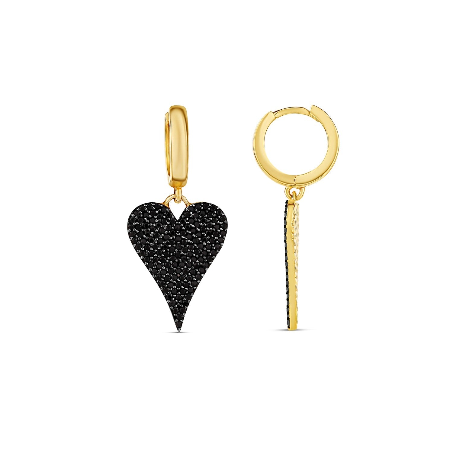 Pave Heart Earrings - Black