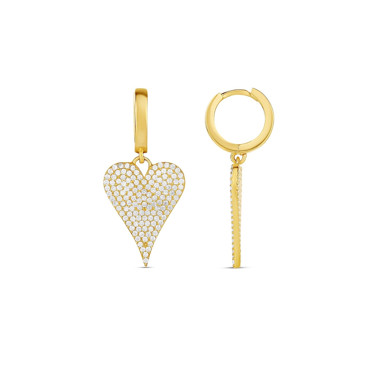 Pave Heart Earrings - Gold
