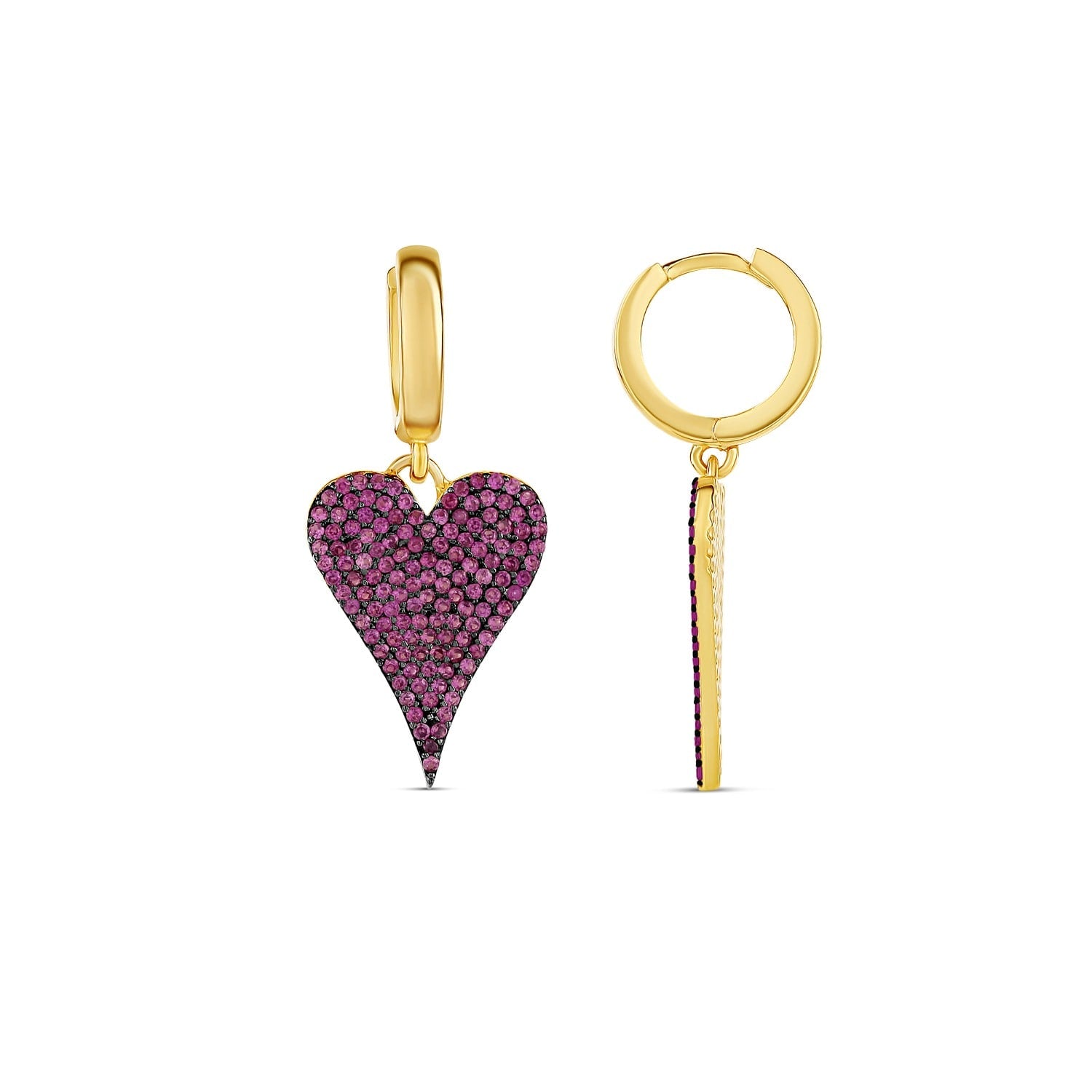 Pave Heart Earrings - Pink
