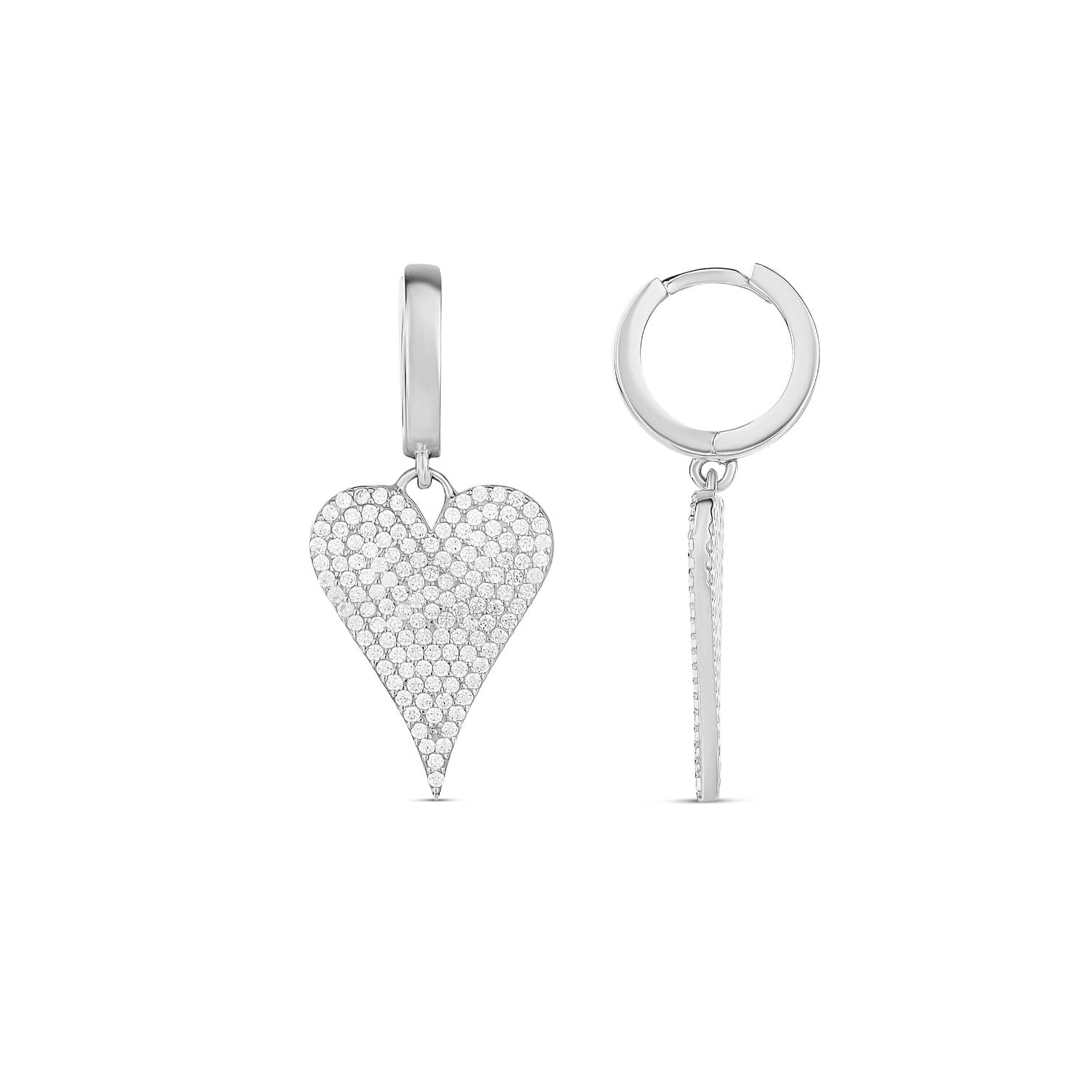 Pave Heart Earrings - Silver