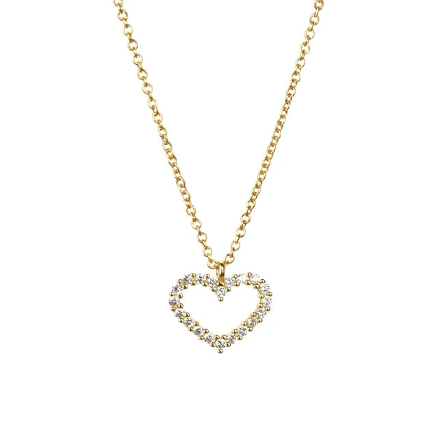 Pave Heart Gold Pendant Necklace