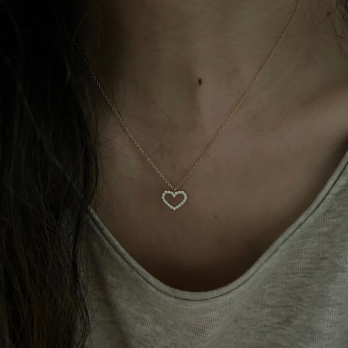 Pave Heart Gold Pendant Necklace