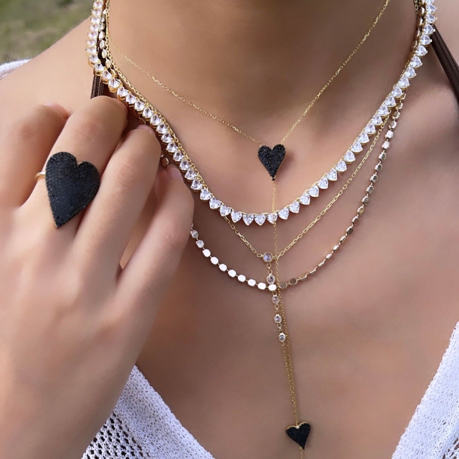 Pave Heart Ring - Black