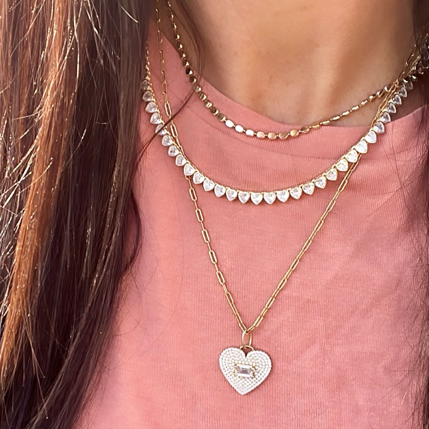 Pave Heart & Stone Charm - Gold & White