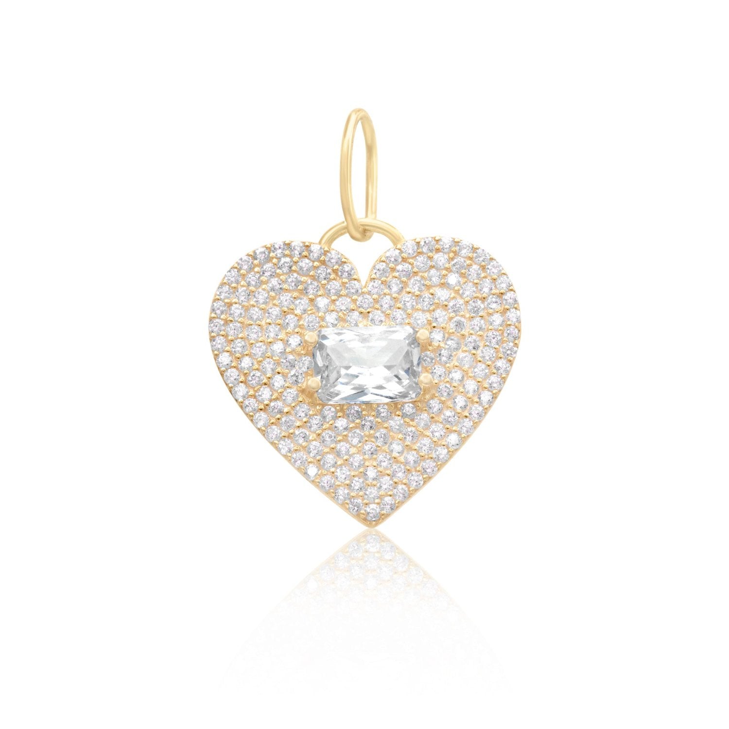 Pave Heart & Stone Charm - Gold & White
