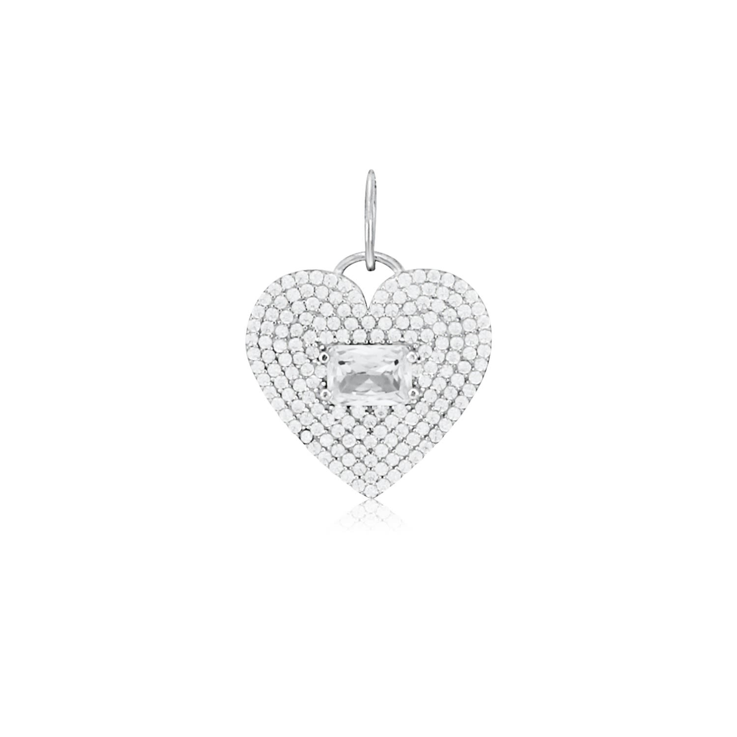 Pave Heart & Stone Charm - Silver