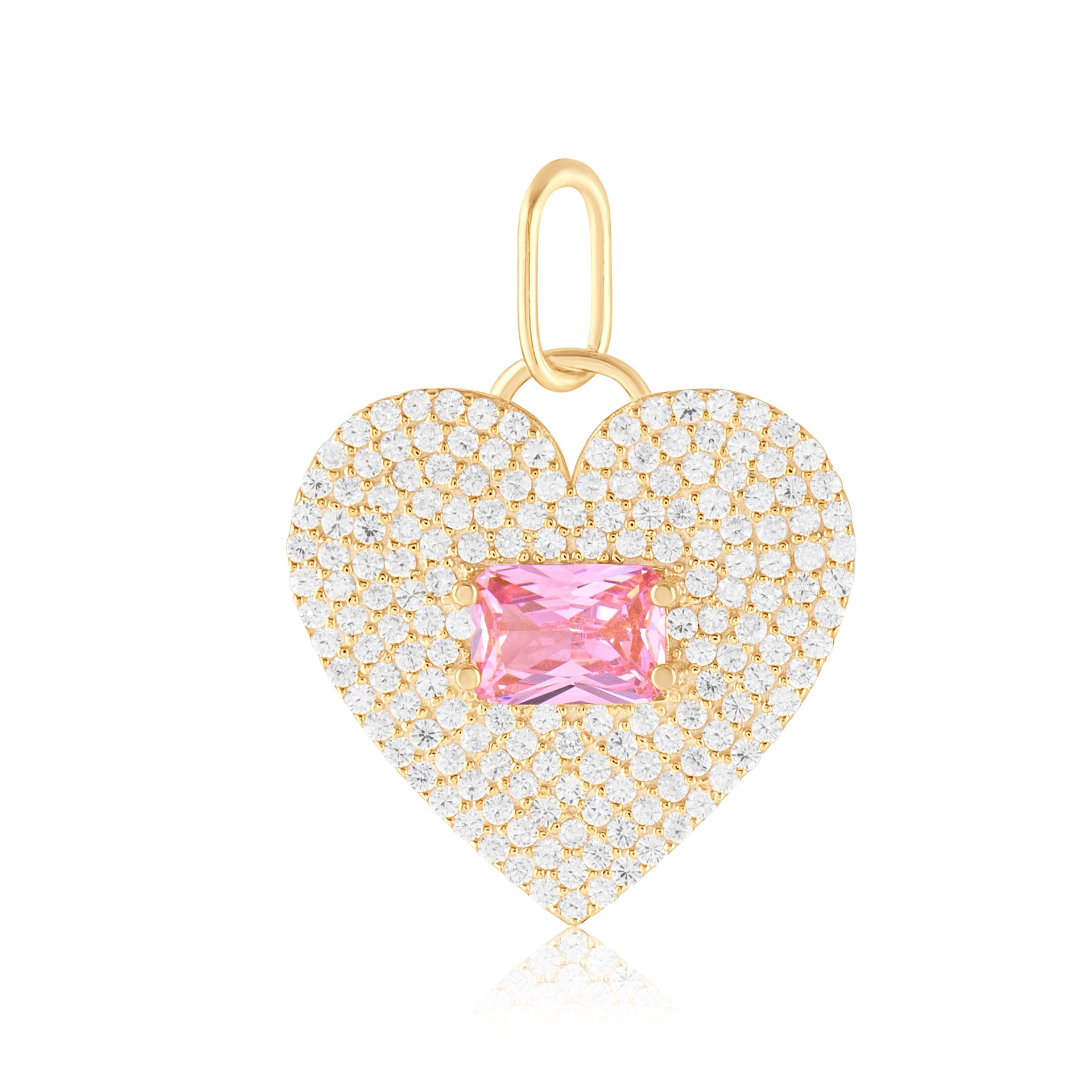 Pave Heart & Stone Charm - Gold & Pink