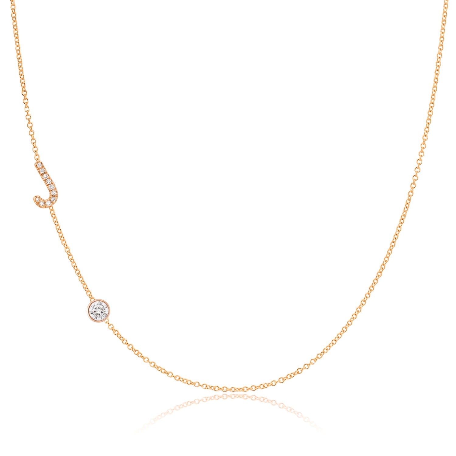 Pavé Monogram Necklace With Diamond 14K Rose Gold - 16"