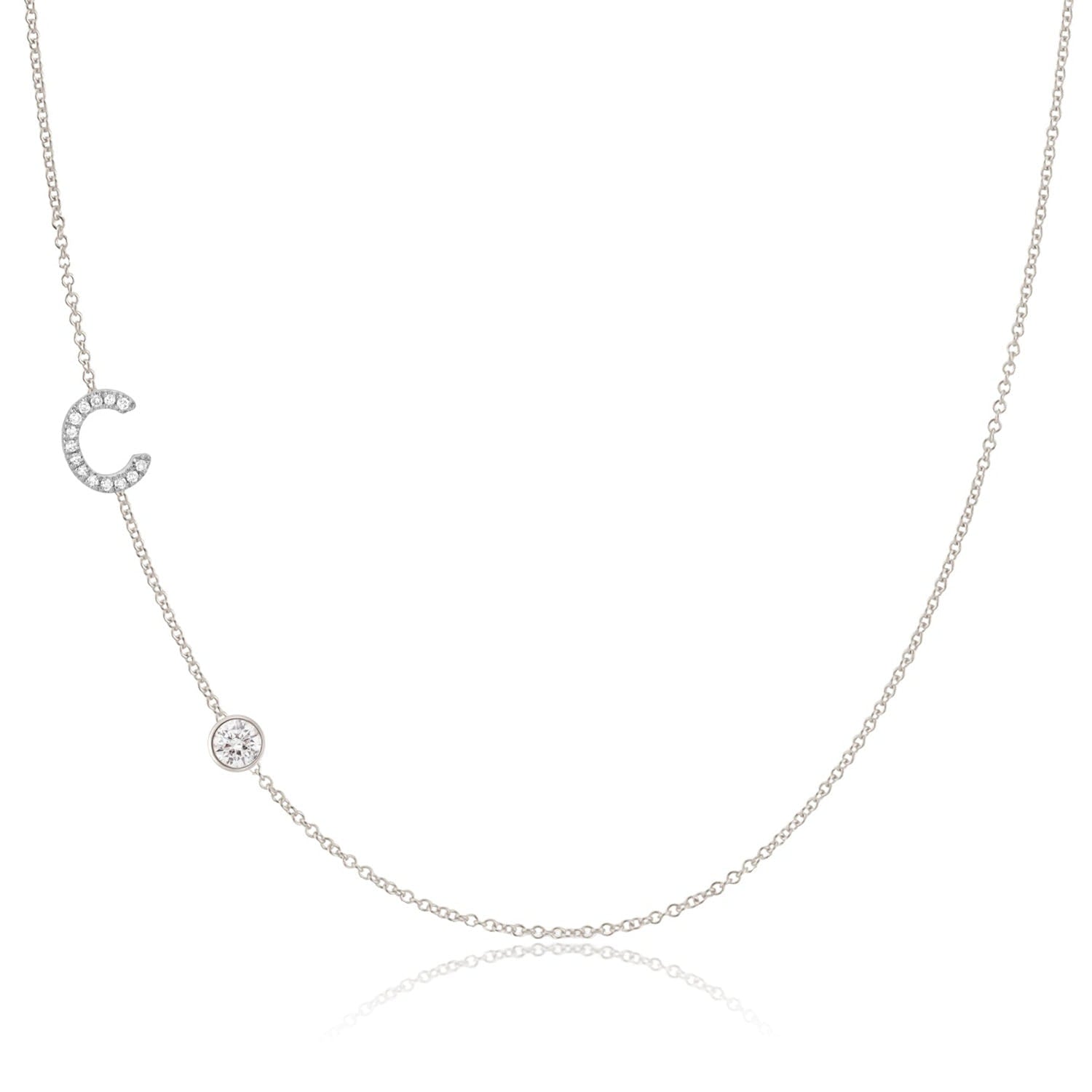 Pavé Monogram Necklace With Diamond 14K White Gold - 16"