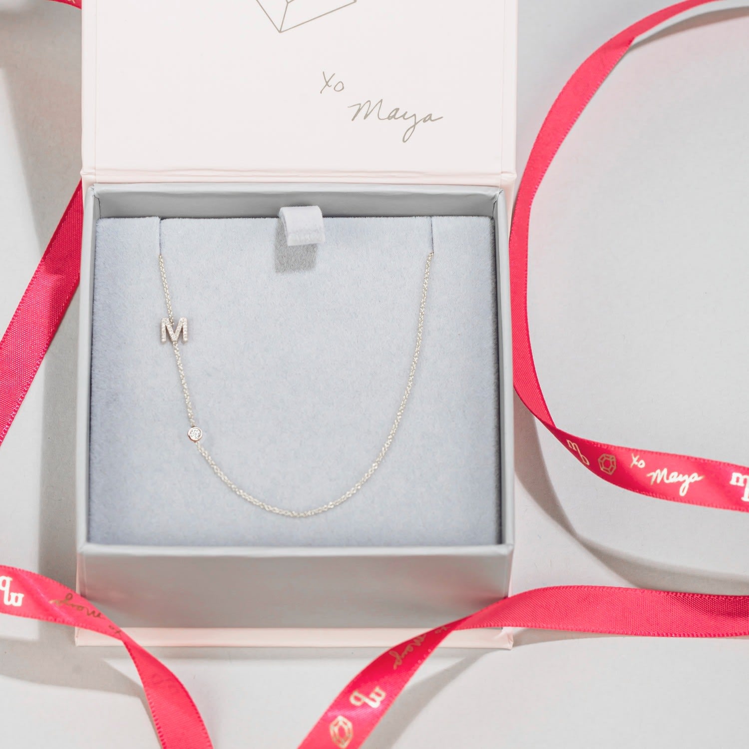 Pavé Monogram Necklace With Diamond 14K White Gold - 16"