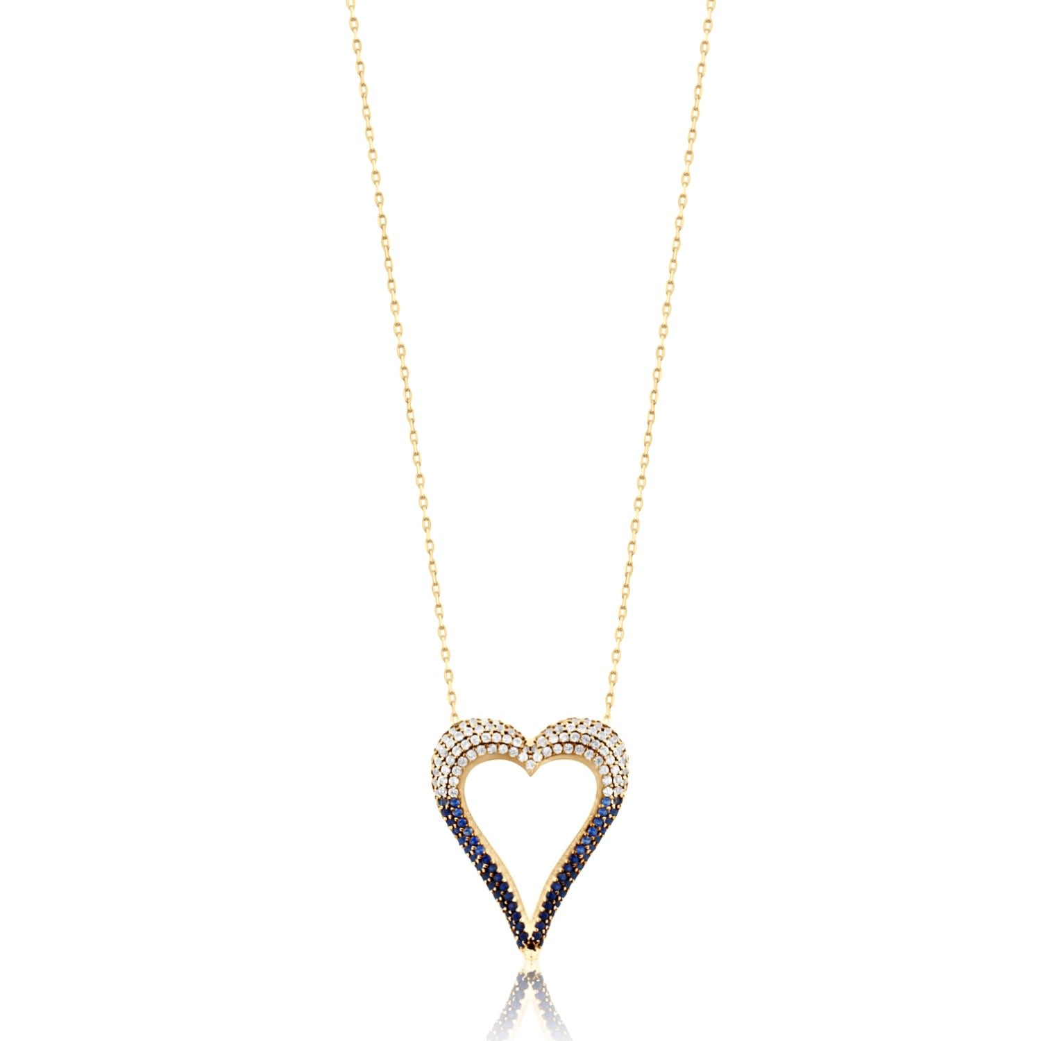 Pave Ombre Cut Out Heart Necklace - Blue