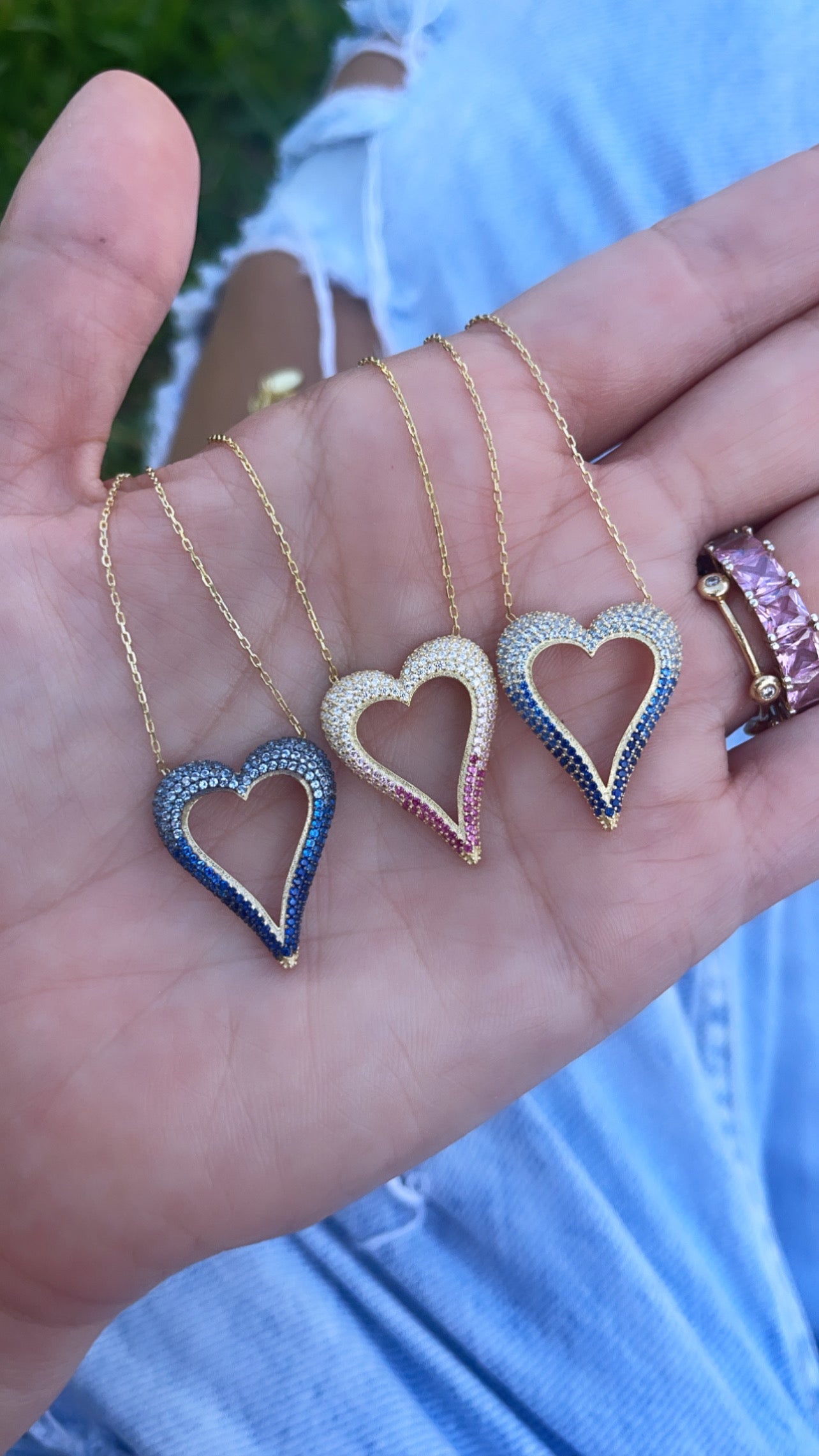 Pave Ombre Cut Out Heart Necklace - Pink