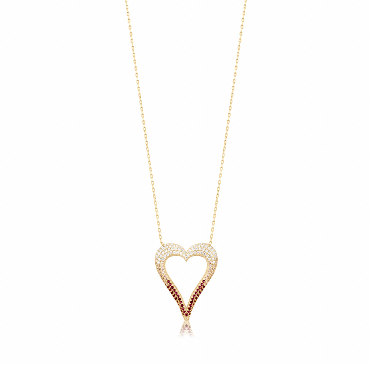Pave Ombre Cut Out Heart Necklace - Pink