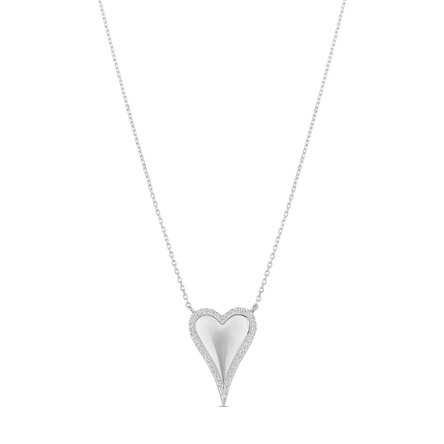 Pave Outline Gold Heart Necklace - Silver