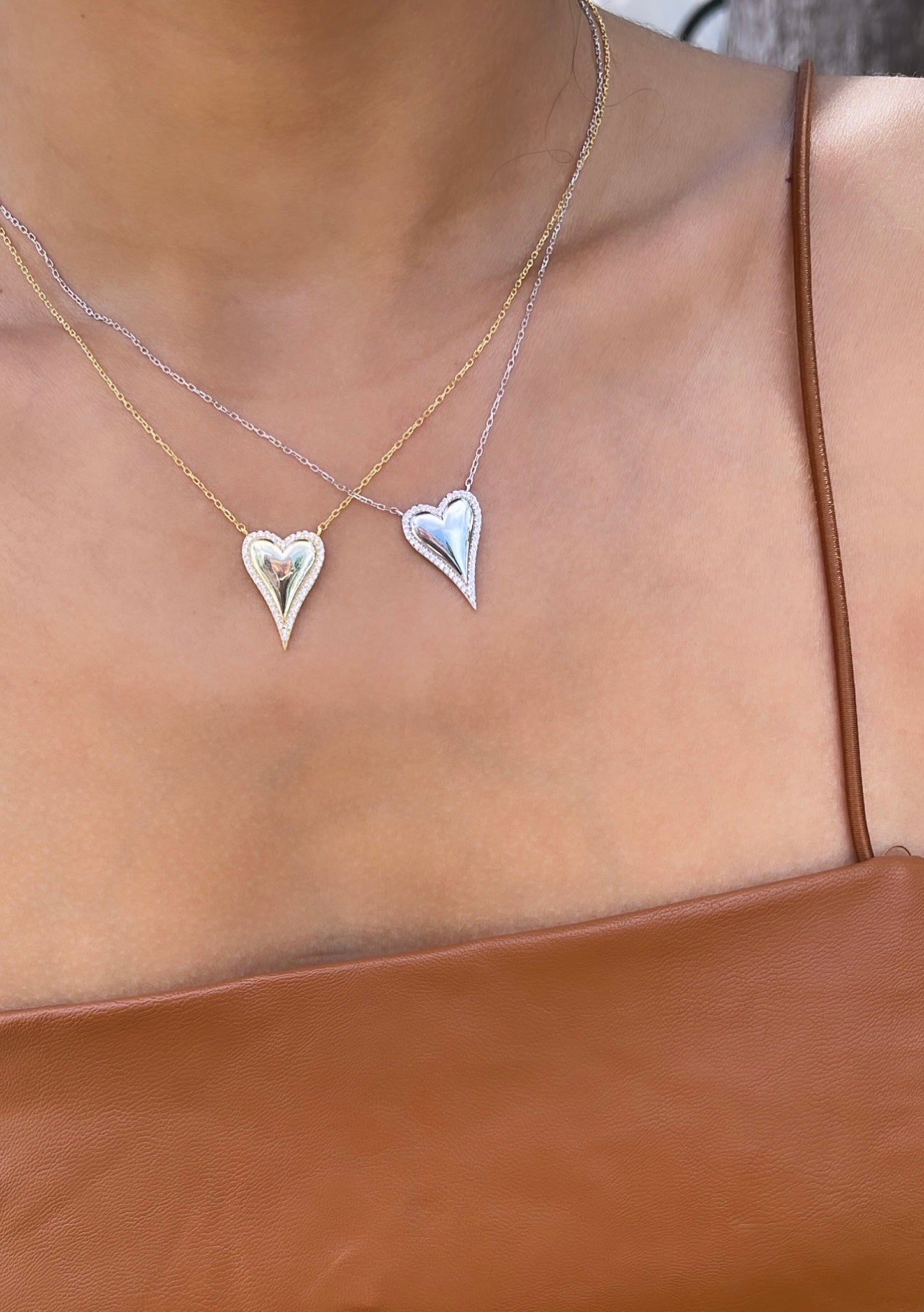 Pave Outline Gold Heart Necklace - Gold