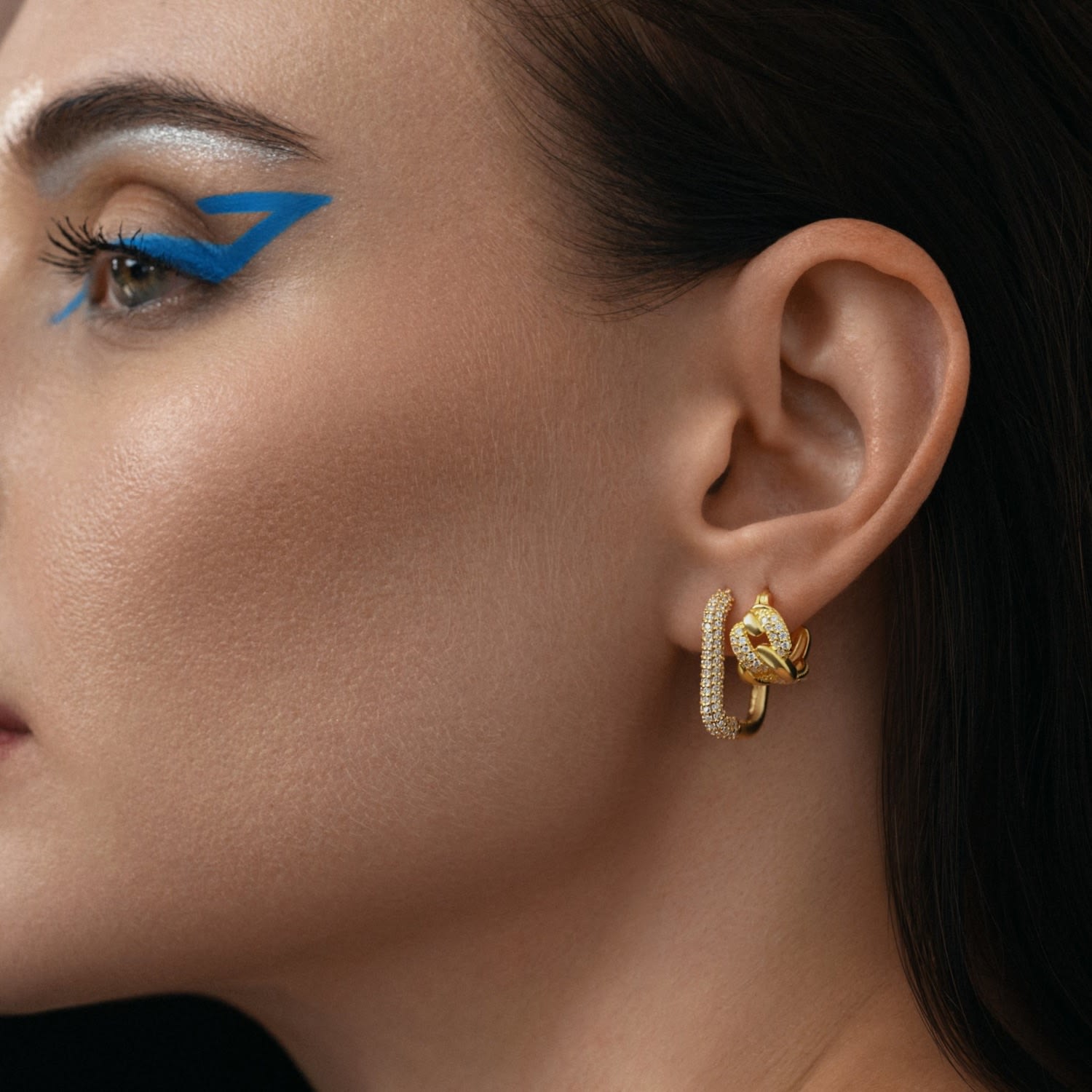 Pave Rectangular Huggie Earring Silver