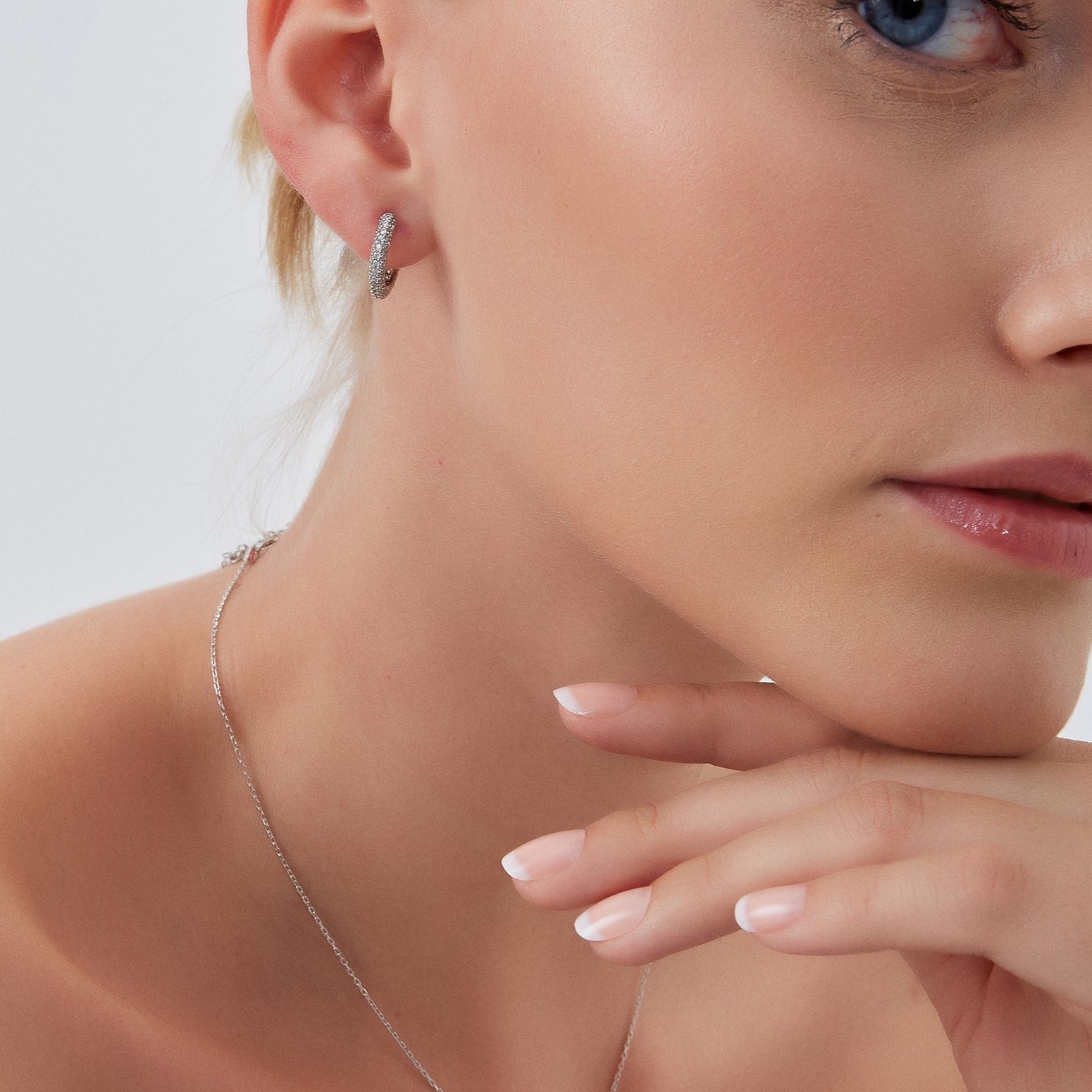 Pave Sterling Silver Hoop Earring - Silver